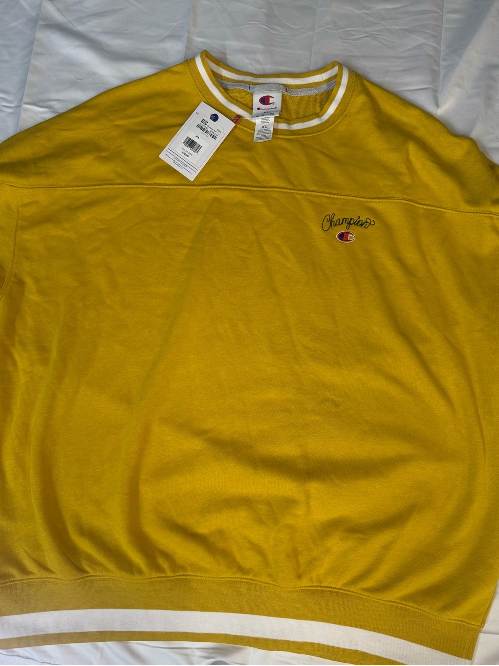 Champion Yellow Crewneck with White Stripe Trim‎